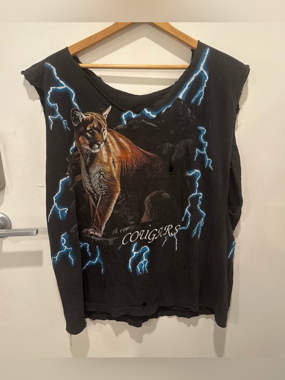 Vintage American Thunder Cougar Lightning Thrashed distressed usa muscle T
